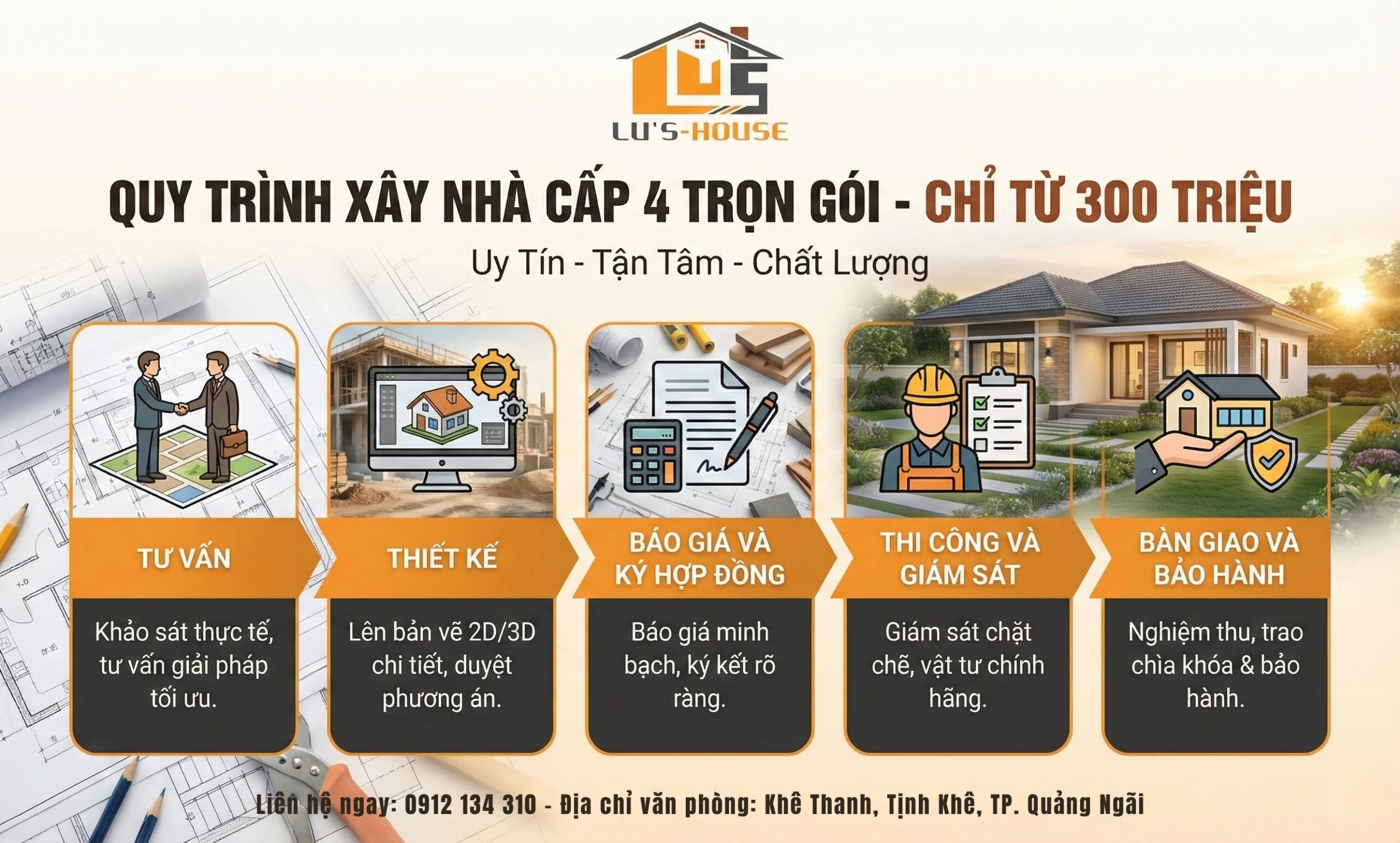Xây nhà cấp 4 trọn gói 300 triệu tại Quảng Ngãi