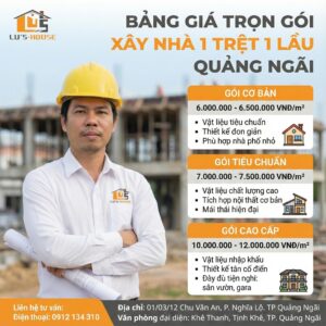 Giá trọn gói xây nhà 1 trệt 1 lầu Quảng Ngãi